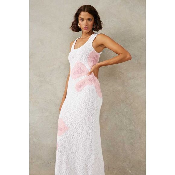 MON RENN BLOOM KNIT MIDI DRESS - WHITE / PINK Vacation Dress size S NWT$229 - Picture 3 of 9